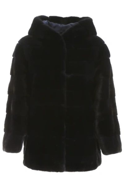Mavina Mink Fur Coat In Black,blue