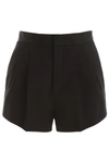 Saint Laurent Belted Pleated Grain De Poudre Wool Shorts In Black