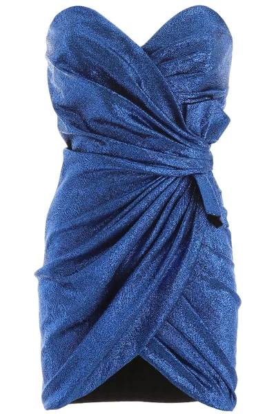 Saint Laurent Lame Silk Mini Dress In Blue,metallic