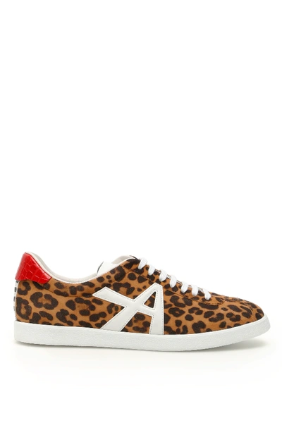 Aquazzura The A Leather-trimmed Leopard-print Suede Trainers In Black,brown,white