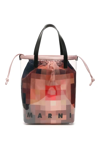 Marni Pvc Pixel Face Bag In Pink,brown,red