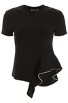 AREA CRYSTAL RUFFLE T-SHIRT,192844DTS000001-BLACK