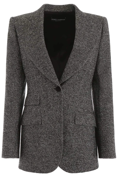 Dolce & Gabbana Tweed Blazer In Grey,black