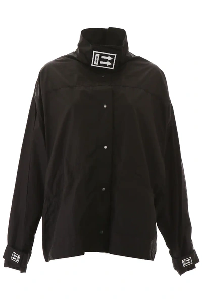 Off-white Windbreaker With Logo Patches In Black