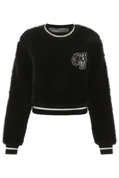 Off-white Faux Fur Crop Sweatshirt In Black