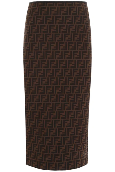 Fendi Mesh Midi Skirt In Brown,black