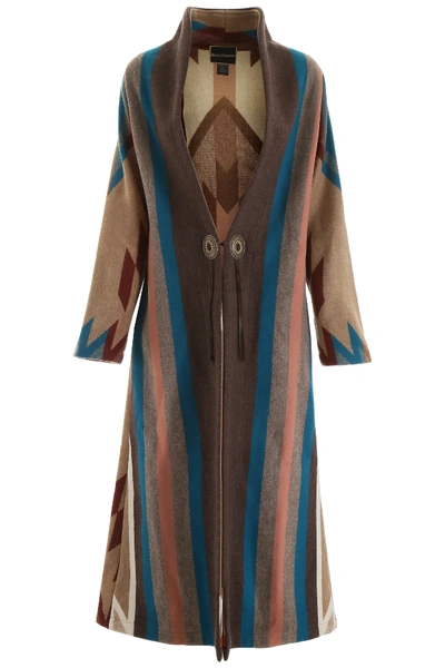 Jessie Western Blanket Coat In Brown,beige,blue