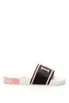 Dolce & Gabbana Asymmetric Logo Slides In Black,pink,red
