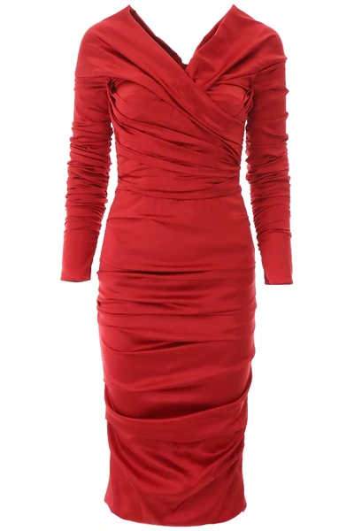 Dolce & Gabbana Draped Off The Shoulder Dress In Red