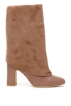 Stuart Weitzman Lucinda Suede And Leather Boots In Beige,grey
