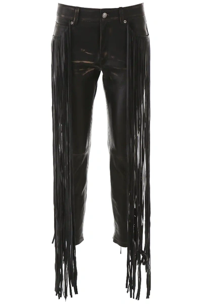 Golden Goose Leather Pants With Fringe In Black