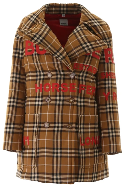 Burberry Tartan Puffer Jacket With Print In Warm Walnut