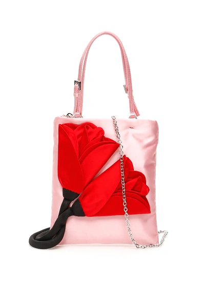 Prada Flower Embellished Raso Mini Top Handle Bag In Pink,red,black