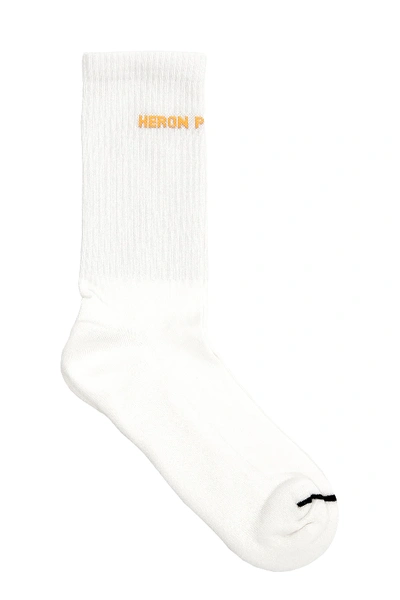 Heron Preston Logo Socks In White,orange