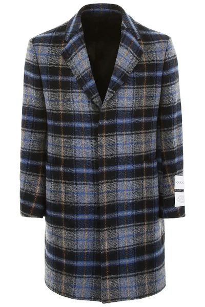 Calvin Klein 205w39nyc Classic Check Coat In Blue,grey,light Blue