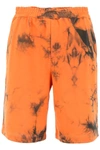 Helmut Lang Marbled Cotton Terry Shorts In Orange,black