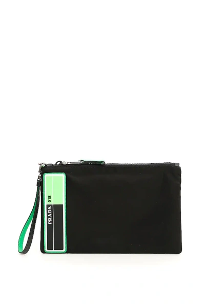 Prada Flat Pouch With Wristlet In Black,green