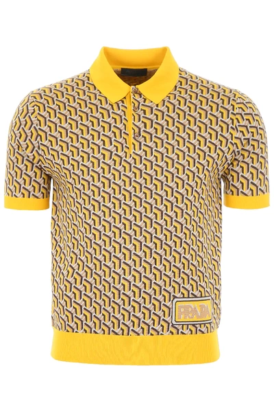 Prada Knit Polo Shirt In Yellow,brown,white