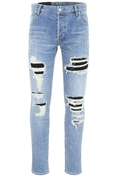 Balmain Destroyed Jeans In Light Blue,black