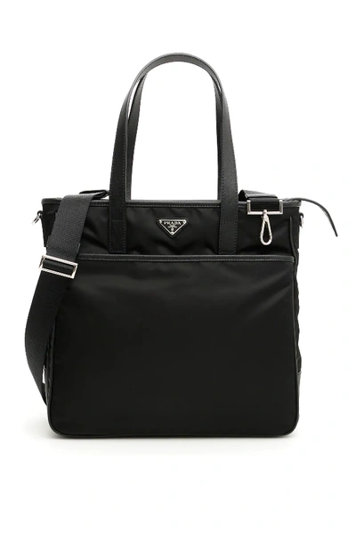 Prada Nylon And Saffiano Travel Bag In Black