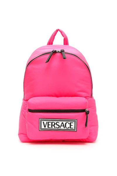 Versace 90s Vintage Logo Backpack In Pink,fuchsia