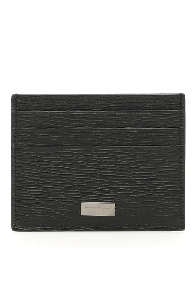 Ferragamo Embossed Leather Card Holder With Logo Plaque In Black
