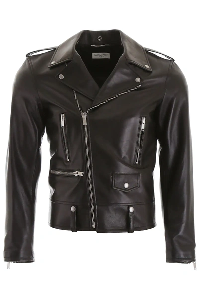 Saint Laurent Leather Biker Jacket In Black