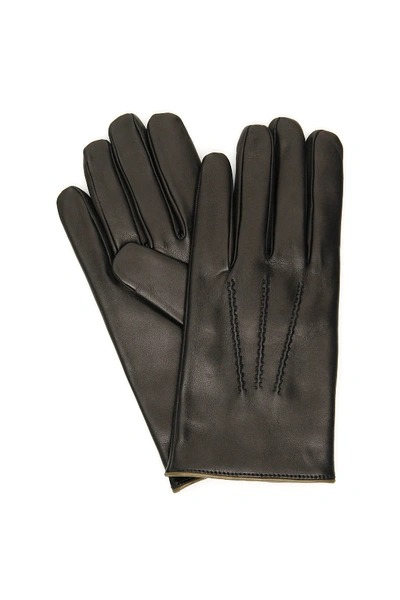 Dolce & Gabbana Leather Gloves In Black,green