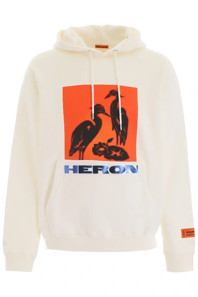 Heron Preston Felpa In Cotone Con Stampa-logo E Cappuccio In White
