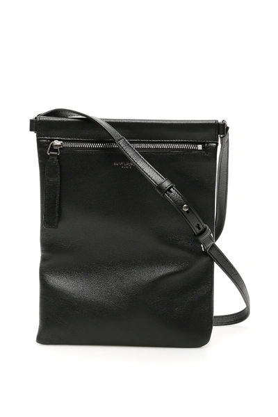 Saint Laurent Leather-trimmed Canvas Messenger Bag In Black