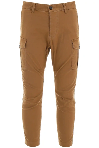 Dsquared2 16cm Sexy Stretch Cotton Cargo Pants In Brown