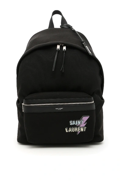 Saint Laurent Canvas And Leather Backpack In Black