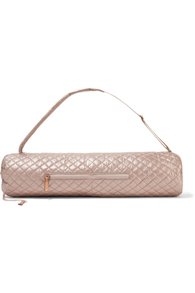 Mz Wallace Matt Leather-trimmed Metallic Quilted Shell Yoga Mat Bag In Pink
