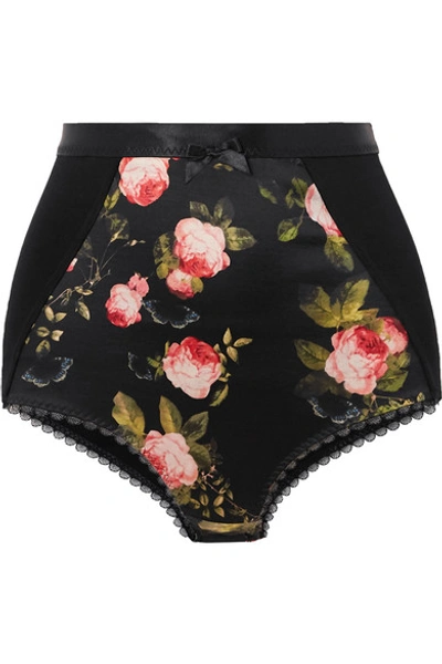 Agent Provocateur Elora Floral-print Stretch-silk And Cotton Briefs In Black