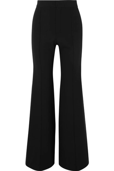 Chloé Silk-blend Satin-trimmed Wool-blend Wide-leg Trousers In Black