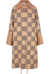 LOEWE OVERSIZED PATCHWORK HOUNDSTOOTH COTTON AND LEATHER COAT