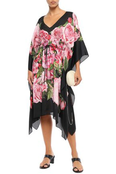 Dolce & Gabbana Woman Floral-print Silk-organza Kaftan Black