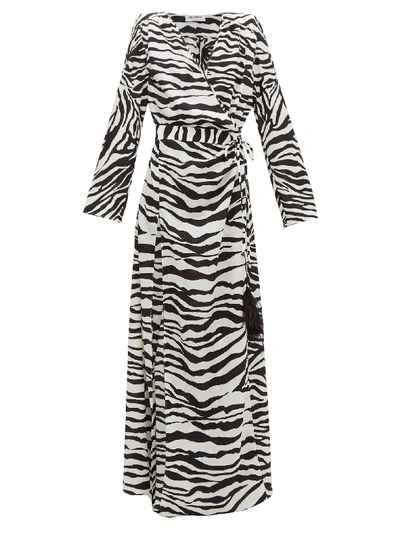 Attico Zebra Print Ruched Maxi Dress In Animal Print