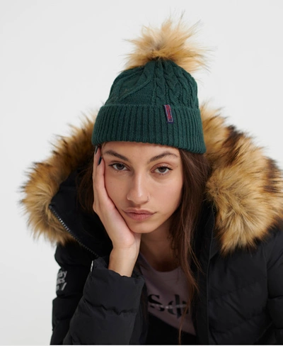 Superdry Lannah Cable Beanie In Green