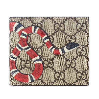 Gucci Gg Supreme Snake Billfold Wallet In Brown