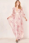 Loveshackfancy Cyrena Metallic Shine Lon Sleeve Maxi Dress In Pink