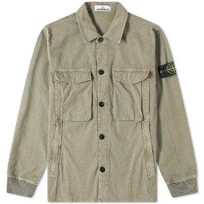Stone Island Garment Dyed Stretch Zip Overshirt In Green