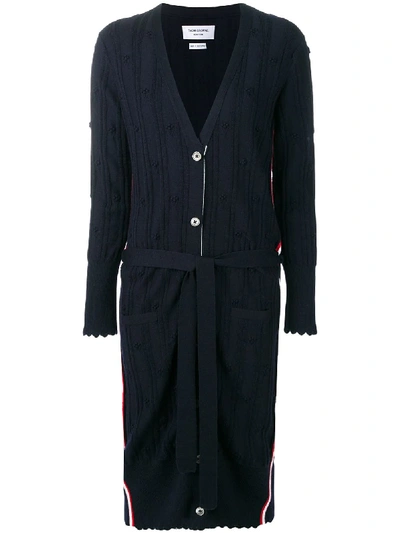 Thom Browne Flower Cable Knit Long Cardigan In Blue