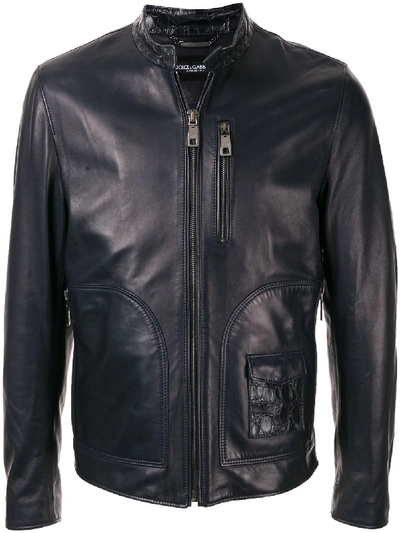 Dolce & Gabbana Press Stud Collar Biker Jacket In Black