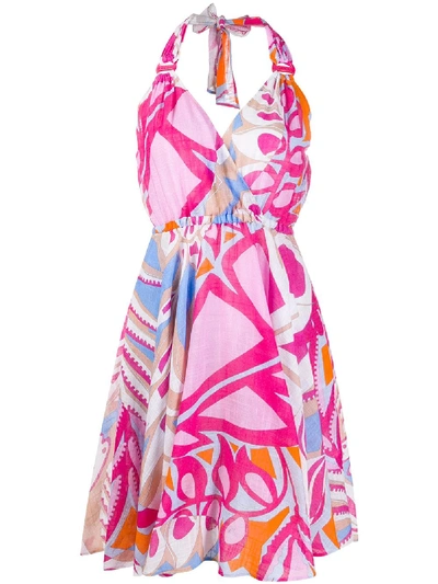 Emilio Pucci Geometric Print Halterneck Dress In Pink