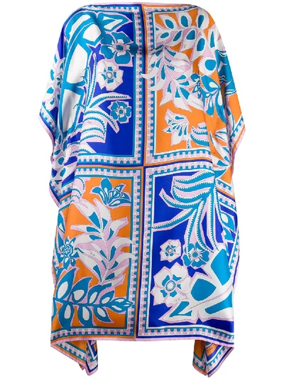 Pucci Floral Print Silk Kaftan In Blue