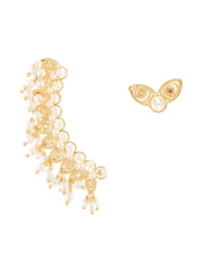 Silvia Tcherassi Debbie Pearl Creeper Earrings In Gold
