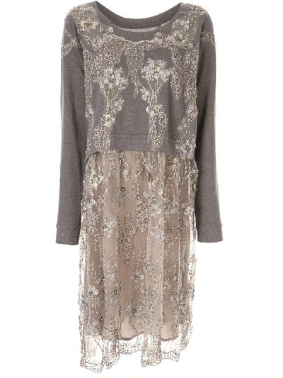 Antonio Marras Lace Sweatshirt Midi Dress In Grey