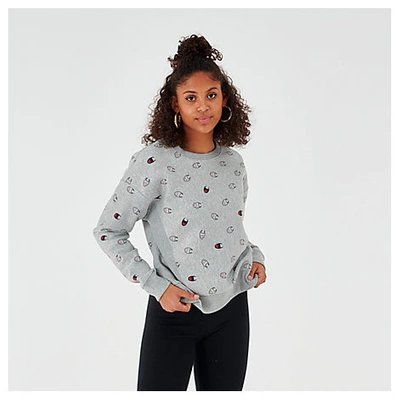 Champion Women's Reverse Weave Allover Print Crew Sweatshirt In Grey