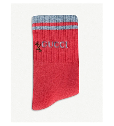 Gucci Floral-embroidered Cotton-blend Socks In Pink